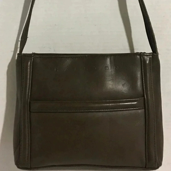 Halston green leather shoulder handbag - Picture 1 of 8